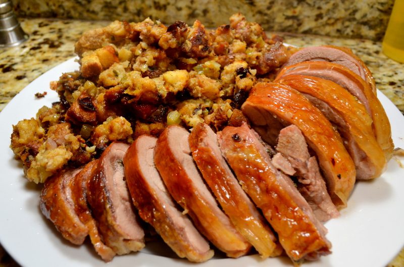 Chopped Julia Child’s Stuffed Turkey served on a plate