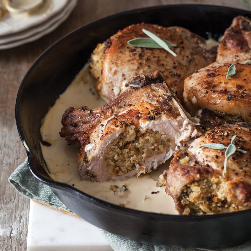 Cornbread and Herb-Stuffed Pork Chops