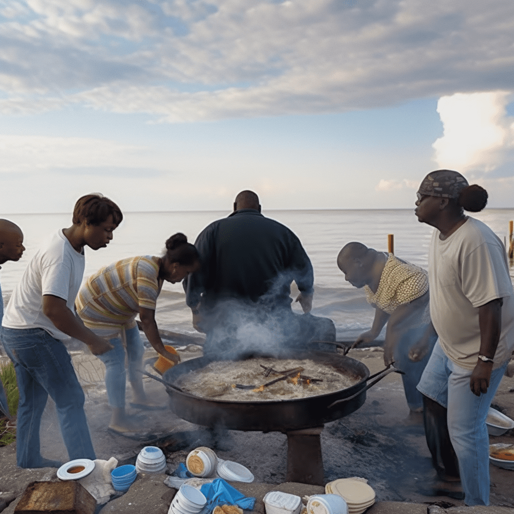 people cooking shrimp boil