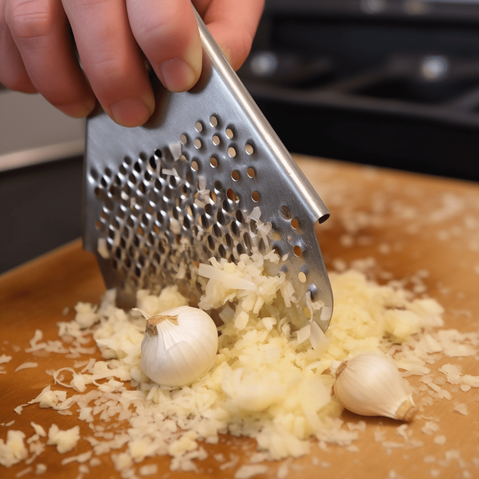 Person mincing garlic